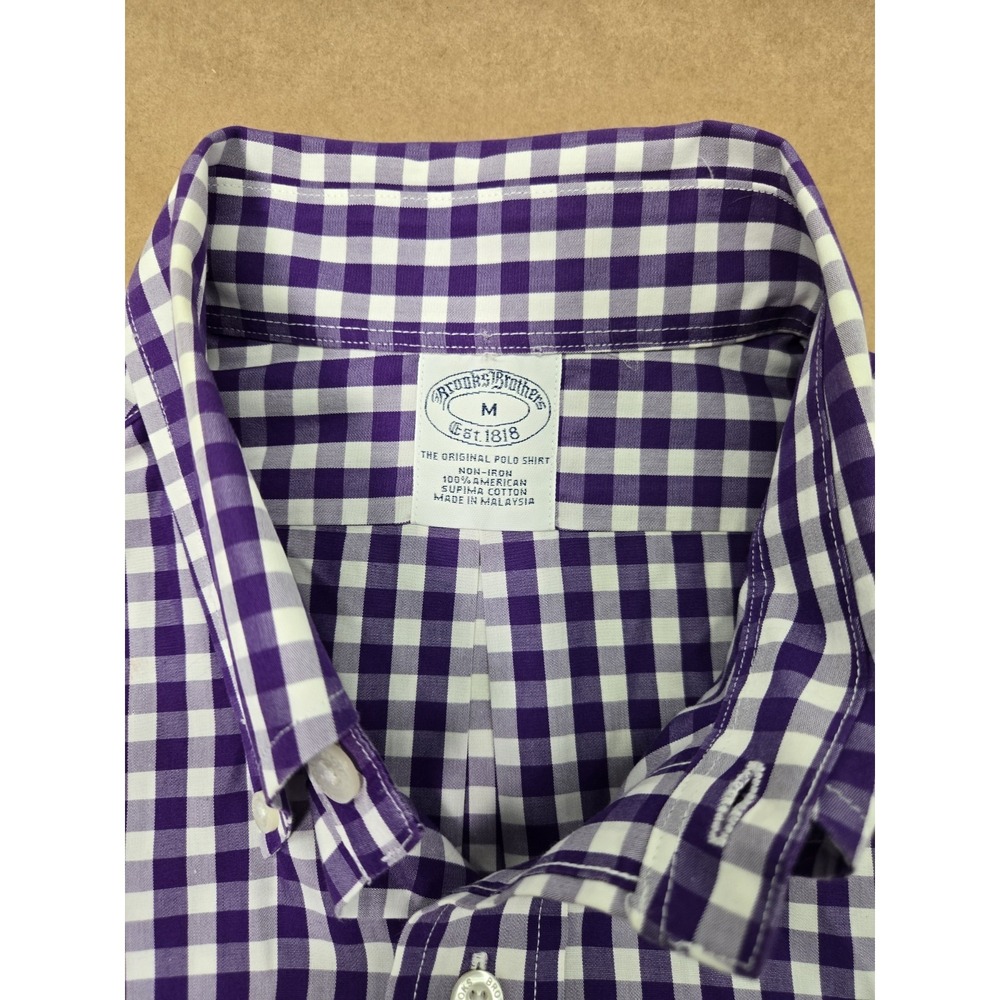 Brooks Brothers Men's Purple Plaid Button Down Cotton Dress Shirt Size M - Picture 11 of 13